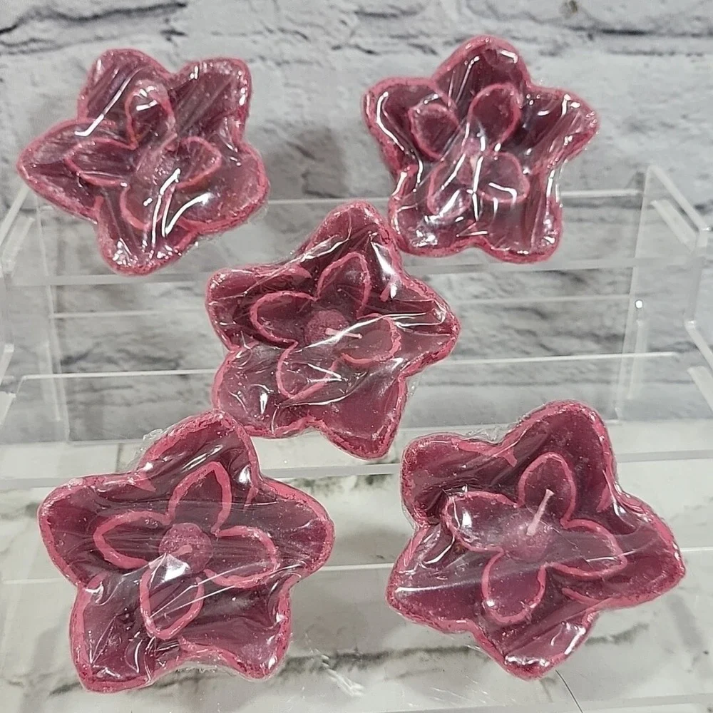Vintage Floating‎ Candles Maroon 3D Figural Wax Flowers Lot Of 5 Sealed